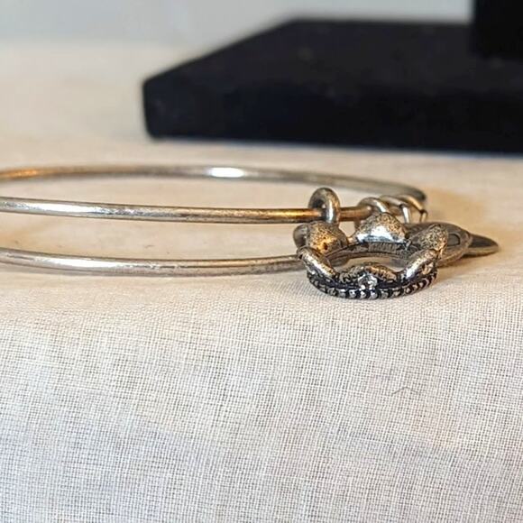 Alex and Ani Silver Crown with Rhinestone Adjustable Slide Bangle Bracelet - Picture 1 of 5
